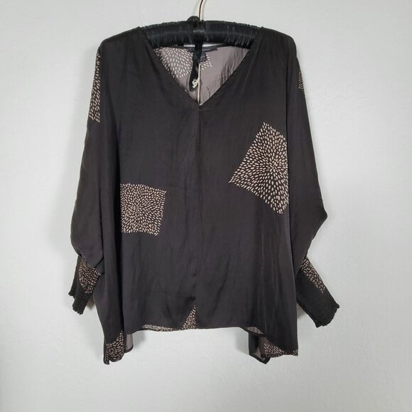 Grade & Gather Womens Black Printed V-Neck Balloon Sleeve Top Blouse Large New - Picture 1 of 9